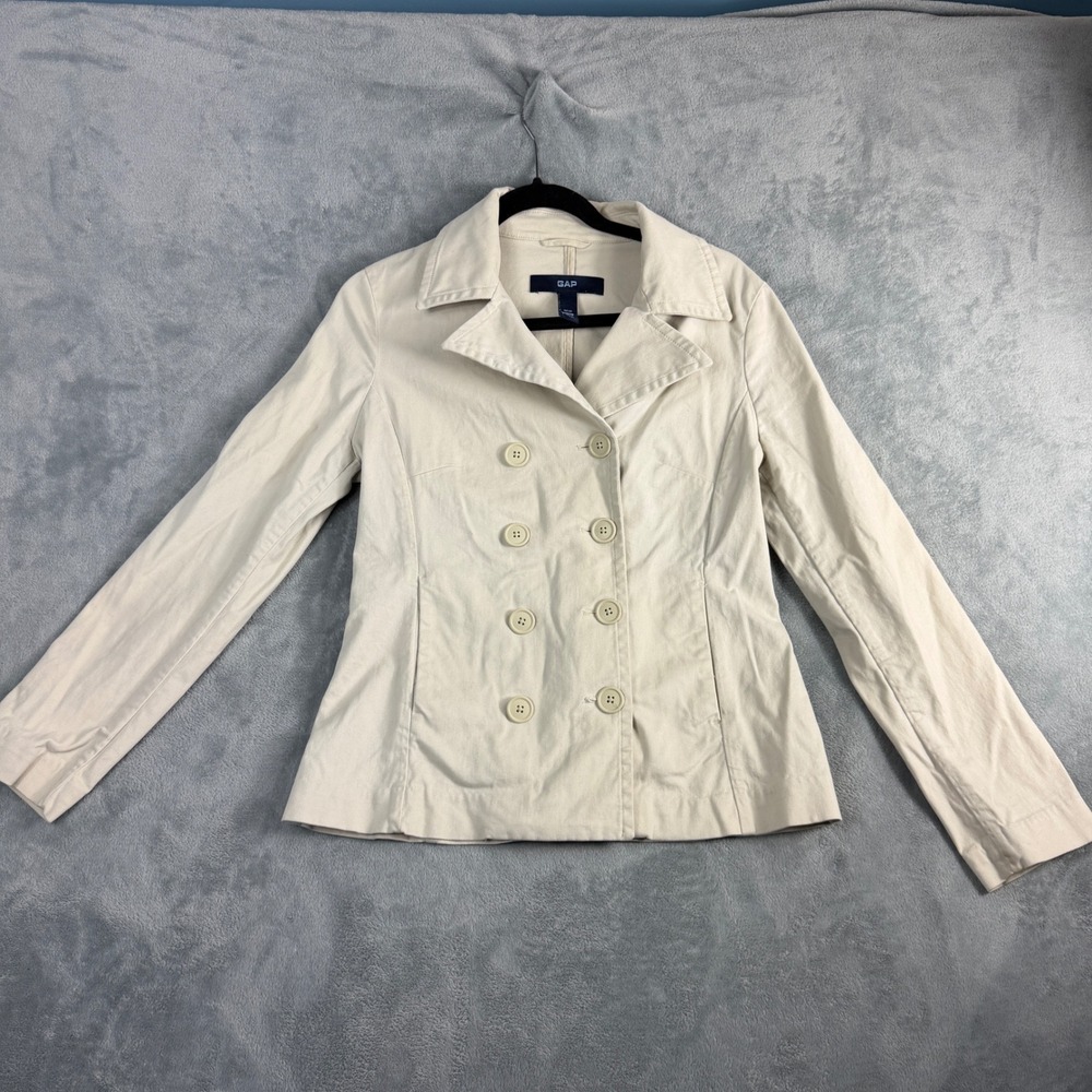 Gap Womens Medium Cream Double Breasted Lightweight Stretch Jacket Office Siren